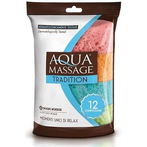ARIX | 48 zachte lichaamssponzen uit de lijn Aqua Massage Tradition, kleurrijke synthetische sponzen, massagespons, absorberende massagespons, douche- en badspons, 12 verpakkingen