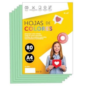 Kleurfolie, A4, 80 g, voor printers en knutselwerk, gesorteerd papier voor kinderen, gekleurde folies voor kaarten, school en creatieve projecten, m-office (100 uur, lichtgroen)