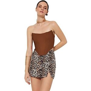 Trendyol Vrouwen Glam Getailleerde Off-Shoulder Strapless Geweven Bustier, Bruin, 64