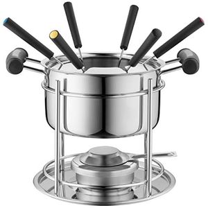 MÄSER 931933 fondueset voor 6 personen, ideaal voor vleesfondue, 11-delige fondueset inclusief fonduevorken en fonduebranders, in mooie geschenkdoos, roestvrij staal, 1,8 liter