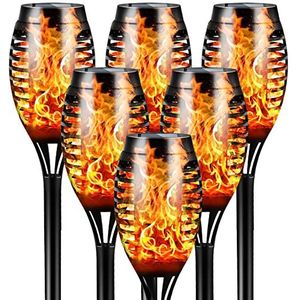 Flowood Zonnelampen voor buiten, tuin, 6 stuks, 53 cm hoog, flikkerende dansende vlamlampen, IP65 waterdichte zonnelamp, landschapsverlichting, automatisch aan/uit voor tuin, terras, tuin, pad, gazon