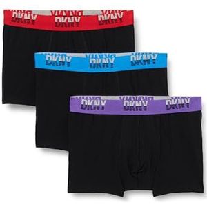 DKNY Boxershorts voor heren in zwart, superzacht katoen, elastische band van microvezel, comfortabel en elastisch ondergoed, verpakking van 3 stuks, zwart/neonblauw/rood/paars, S