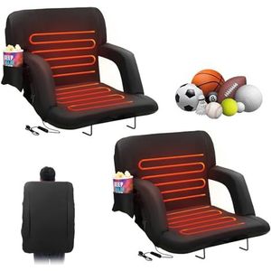 VEVOR Stadionstoel met dubbele verwarming, met rugsteun, 3-traps verwarmde trap, gevoerde opvouwbare stoel met haak, zak, bekerhouder, voor sportevenement, concert, 2 stuks