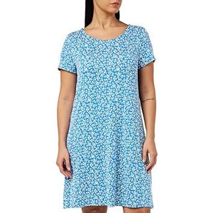 Only Onlbera Back Lace Up S/S Jurk Jrs Noos Jurk voor dames, Blauw/wit (Strong Blue/Aop: White Flowers), XL