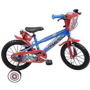 albri Avengers 14 inch fiets met zijstabilisatoren, drinkfles en individueel voorschild. Made in Italy voor kinderen, rood