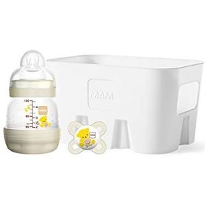 MAM Easy Start Anti-Colic Starter Set XS, set met Anti-Colic babyflesje (130ml) incl. flesspeentjes in 2 maten, MAM-fopspeen en flessenhouder, ideaal kraamcadeau, vanaf de geboorte, beige