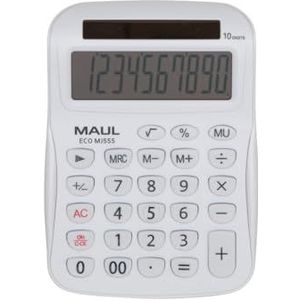 MAUL Eco MJ 555 Rekenmachine op zonne-energie, met 10 cijfers display, duurzame rekenmachine van gerecycled kunststof, standaardfuncties, blauwe engel, wit