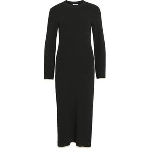 Vikerry O-hals L/S Knit Maxi Dress-Noos, zwart beauty, L