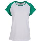 Urban Classics Ladies T-shirt Contrast Raglan Tee, casual Raglan T-shirt voor vrouwen, regular fit, verkrijgbaar in vele kleuren, maten XS-5XL, wit/groen (verre, M