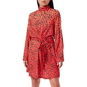 Liquorish Vrouwen luipaardprint Ombre jurk met open hals detail in oranje bruiloft, rood, 14