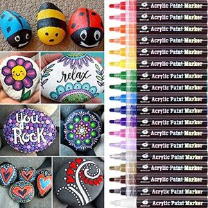 WONSAR Acrylstiften voor stenen, 18 kleuren, waterbestendig acrylstiften voor het schilderen van stenen pennen voor kinderen, doe-het-zelf, keramiek, glas, porselein, metaal, kunststof, hout, canvas (medium punt)