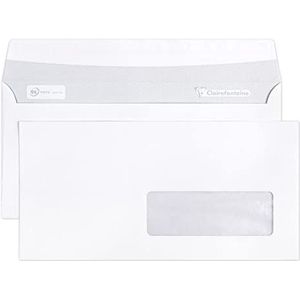 Clairefontaine 10615C - Doos met 500 witte enveloppen DL-formaat (110x220 mm) - Zelfklevend - 80g/m² - Transparant papieren venster 35x100 mm (positie 20/20).