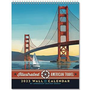 Americanflat Kalender van 12 maanden 2023 - US Cities Travel Poster Design - Maandelijks formaat Grote Muurkalender - Kunstafdrukken Hangende Muurplanner 10x26 inch wanneer geopend