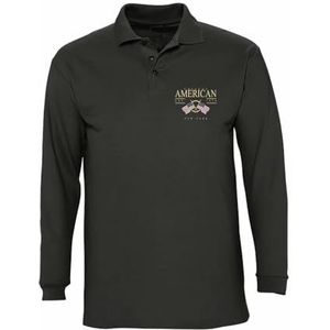 American College Sweatshirt Lange Mouw Poloshirt voor heren, zwart, maat L, model AC8, 100% katoen, Zwart, L