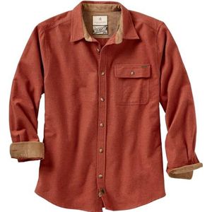 Legendary Whitetails Men's Standard Buck Camp Flannel, Long Sleeve Plaid Button Down Casual Shirt, Corduroy Cuffs, Barnwood Heather, Small