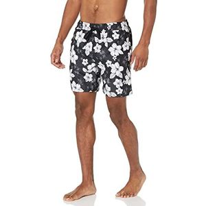 Amazon Essentials Men's Sneldrogende zwembroek met binnenbeenlengte van 18 cm, Zwart Hibiscusbloem, XS