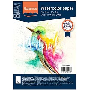 VARTA Vaessen Creative Florence Aquarelpapier A5, wit, 300 GSM, oppervlak, Artist Grade Kwaliteit, 15 vellen voor schilderen, handbelettering en kunstprojecten, glad 300gsm