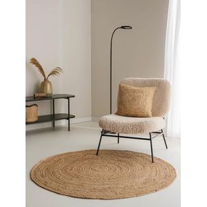 benuta Pure Jutta tapijt - 100% jute handgeweven - rond en in de stijl: effen, natuurlijk leven - onderhoudsvriendelijk voor woonkamer slaapkamer | lichtbruin | ø 90 cm rond