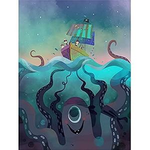 Wee Blue Coo Piraatschip Octopus Wall Art Print