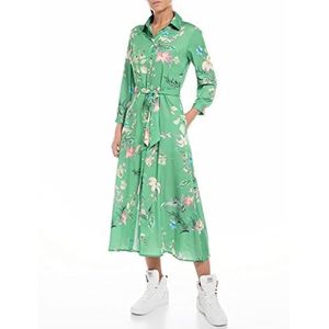 Replay W9561 jurk voor dames, 010 groen/veelkleurig, S, 010 Groen/Veelkleurig, S