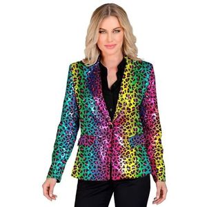 Widmann - Feestmode blazer met pailletten voor dames, luipaardpatroon, regenboogkleuren, disco veer, colbermove, jas, dierenprint