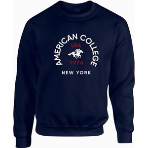 American College Sweatshirt met ronde hals, blauw, heren, maat XXL, model AC4, 100% katoen, Blauw, XXL