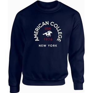 American College sweatshirt met ronde hals, blauw, kinderen, maat 16 jaar, model AC4, 100% katoen, Blauw, 16 ans