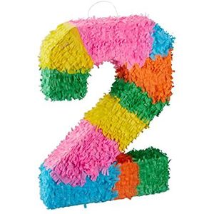Pinata verjaardag getal, cijfer 2, om op te hangen, voor kinderen & volwassenen, zelf op te vullen,papier, kleurrijk