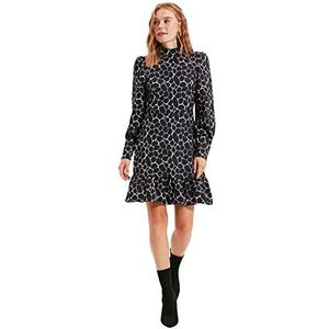 TRENDYOL Dames Mini Skater Regular Fit Geweven Jurk, zwart, 34