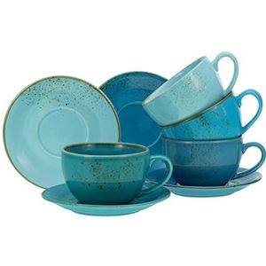 CreaTable, 23699, serie Nature Collection Aqua bistrokopjes, 8-delige serviesset, cappuccinoset van aardewerk, vaatwasser- en magnetronbestendig, kwaliteitsproductie