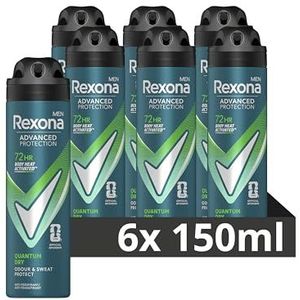 Rexona Men Advanced Protection Quantum Dry Anti-Transpirant Deodorant Spray, biedt tot 72 uur bescherming tegen zweet en lichaamsgeur - 6 x 150 ml - Voordeelverpakking