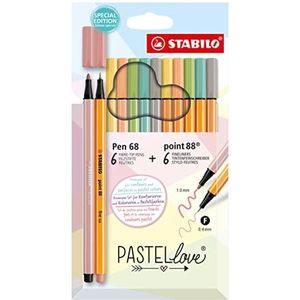 Stiften set - STABILO pastellove Set – 12 stuks etui - premium fineliner en premium viltstift