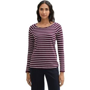 TOM TAILOR T-shirt met lange mouwen voor dames, 36139 Berry White Stripe, XXL