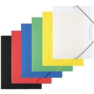 D.RECT 6 stuks (1 stuk per kleur 6x1) verzamelmap | postmap van PP met elastiek | elastische band van plastic voor DIN A4