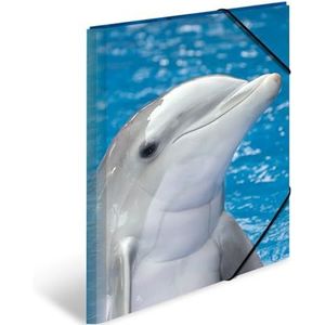 HERMA 7146 Verzamelmap A3 dieren dolfijnen, kinderhoekspanner-map van kunststof met interne print en elastiek, stabiele omslagmap van plastic voor jongens en meisjes