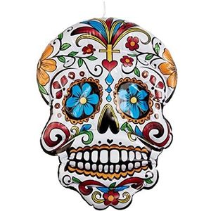 Inflatable Day of the Dead Hanging Skull, White, with Floral Print, 100cm/39in