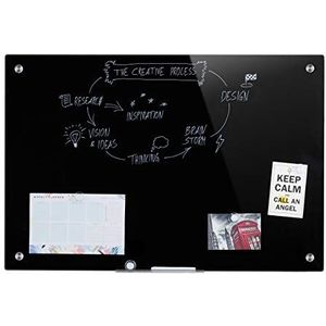 Relaxdays glassboard, beschrijfbaar, magneten, marker, houder, voor kantoor en keuken, magneetbord glas, 60x90cm, zwart