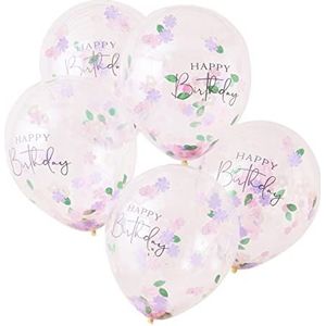 Ginger Ray Bloemen Confetti Happy Birthday decoratieve feestballonnen 5 stuks
