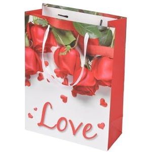Homéa, Cadeautas van papier, handvat, lint, liefde, roze, H 24 cm