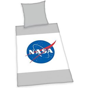 Herding NASA beddengoedset, kussensloop 80 x 80 cm, dekbedovertrek 135 x 200 cm, met soepel lopende ritssluiting, 100% katoen/Renforcé, grijs/wit