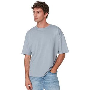 Trendyol Mannelijk Basic Oversize Standaard Crew Neck Geweven T-Shirt Grijs, Grijs, XL