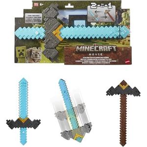 ​Mattel Minecraft Zwaard en Pikhouweel, 2-in-1 speelgoed, met een knop klikken en wisselen, rollenspelaccessoire, geïnspireerd op A Minecraft Movie, JFR72