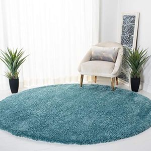 SAFAVIEH Milan Shag Collection, hoogpolig tapijt voor woonkamer, eetkamer, slaapkamer, waterblauw, 91 x 91 cm