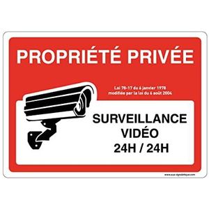 AUA SIGNALETIQUE - Informatiebord met afgeronde hoeken – privé – videobewaking 24 uur per dag – 490 x 350 mm, vinyl zelfklevend