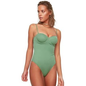 Trendyol Dames Plain Knit Badpak, Groen, 40