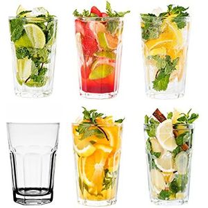 Topkapi 250.996 Longdrink multifunctionele drinkglas, 6 stuks, Miami Vice wit/transparant glazen set XL-glazen (36 cl) voor cocktail, longdrink, mojito, sap, water, hoogte ~ 12 cm