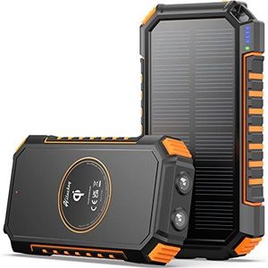 Hiluckey Powerbank op zonne-energie, 26800 mAh, draadloze oplader, draagbare oplader op zonne-energie met 4 uitgangen USB C, externe batterij met LED-licht voor smartphones, tablets enz