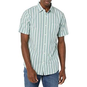 Amazon Essentials Heren Slim-Fit Poplin Shirt met korte mouwen, Aqua Blauw Wit Verticale Streep, Large
