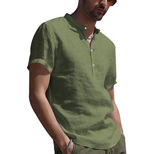 YAOBAOLE Overhemd heren zomer korte mouwen overhemden mannen Henley vrijetijdshemd casual lichte shirts, 01, legergroen, M