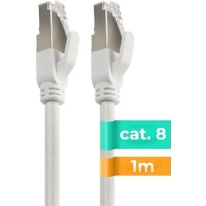 APM Cat 8 ethernetkabel, 1 m, RJ45, netwerk, 40 Gbit/s, 2000 MHz, afgeschermd, S/FTP, internetkabel, ultrahoge snelheid, compatibel met pc, modem, router, tv-box, Xbox Switch, PS5, PS4 Gaming, 560370